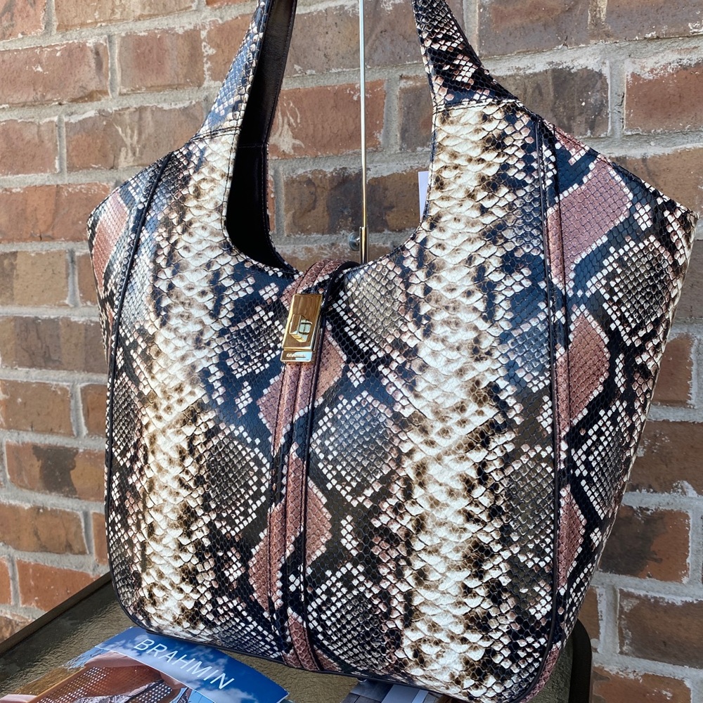 NWT Brahmin Carla Tea Rose Evita Snakeskin Python - Picture 3 of 9
